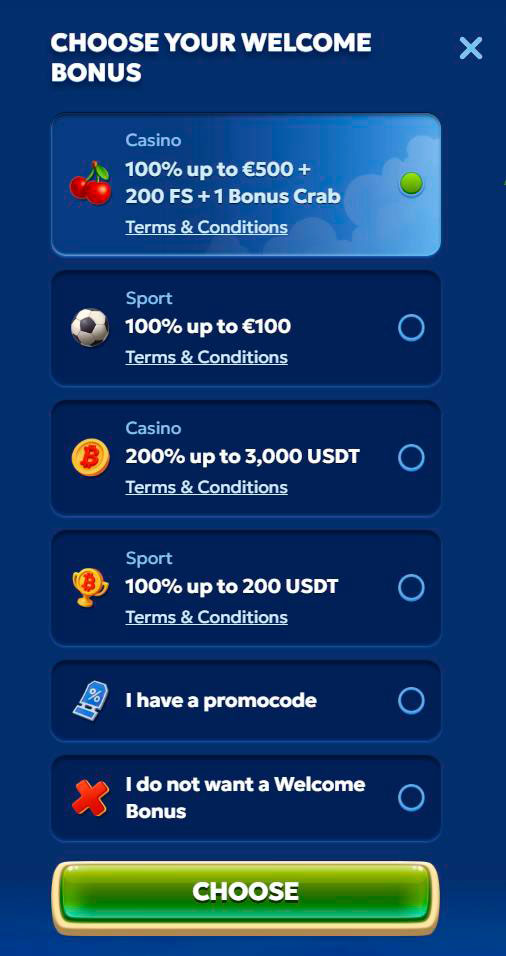 choose welcome bonus pandido